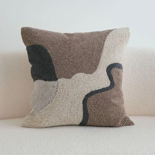Oreiller abstrait couvercle de blocs beige noir brun gris gris tufté tuft naturel canapé-lit à domicile moderne