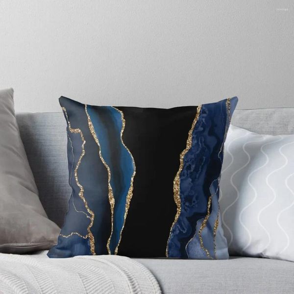 Almohada abstracta azul y dorada Geoda moderna Diseño de ágata Tiro Sofá S Cubierta Decoraciones navideñas 2024