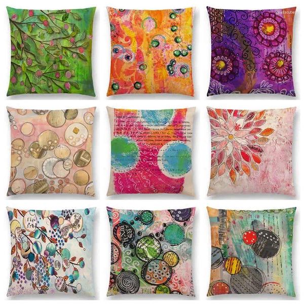 Almohada de colores abstractos pintura de arte flores pastel bloques coloridos patrón decorativo de fantasía