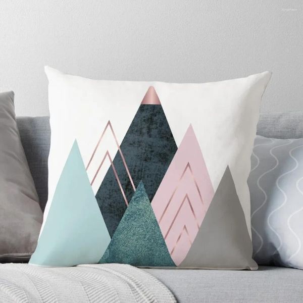 Pillow Abstract Minimalist Mountain - Funda de sofá rosa, verde azulado y azul