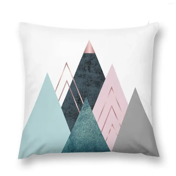 Montaña minimalista abstracta de almohada - sofá de color verde azulado rosa y azul