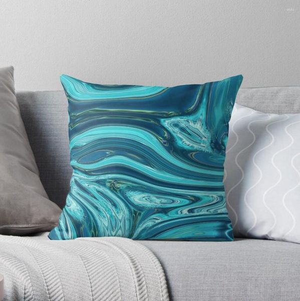 Oreiller abstrait vagues de l'océan motif marbre bleu sarcelle tourbillons jeter S taies d'oreiller