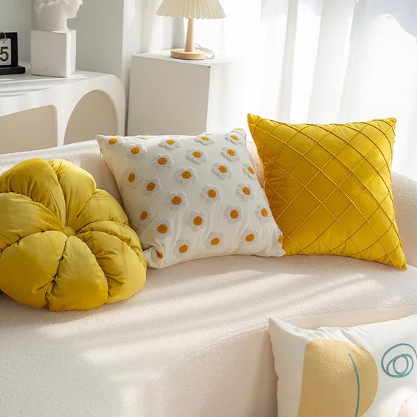 Oreiller esthétique Kawaii S, design de canapé moderne jaune, chaise de salon, bureau, nordique élégant, décor mignon