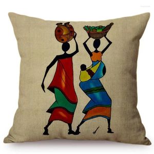 Pillow Africa Résumé Paint d'huile colorée Art Home Decor Cover Ancient Exotic Daily Life View Decoration Case