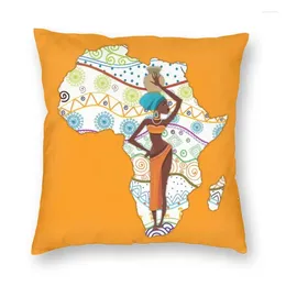 Pillow Africa Carte avec une couverture de fille africaine Couverture géométrique ethnique Tribal Case de plancher pour voiture cool taie d'oreiller décoration de la maison