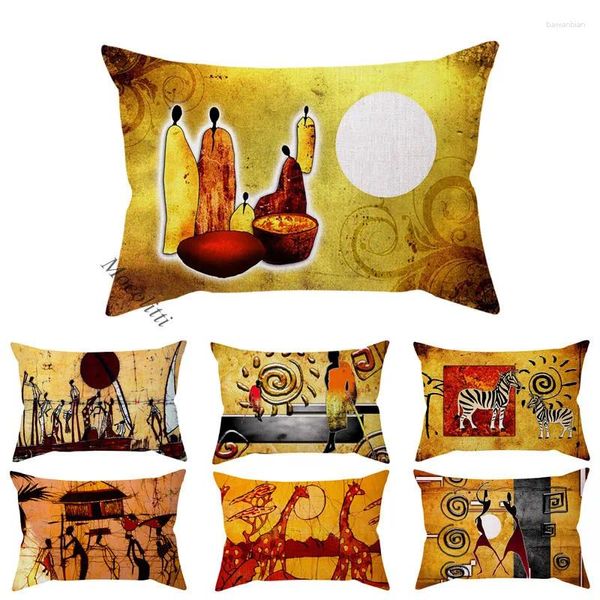 Pillow Africa Oil Peinture Art traditionnel Tribal Vintage Culture Imprimer Case Couvre de chaise de canapé en lin Coton Couverture 30x50cm