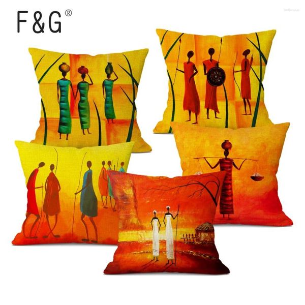 Almohadas mujeres africanas cubren vida humanista pintura al óleo Arte almohadas decorativas decoración del hogar lino
