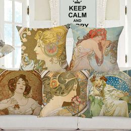 Kussen Alphonse Mucha Prinses Schilderen Cover Schoonheid Poster Kussensloop Decoratieve Kussens Voor Sofa