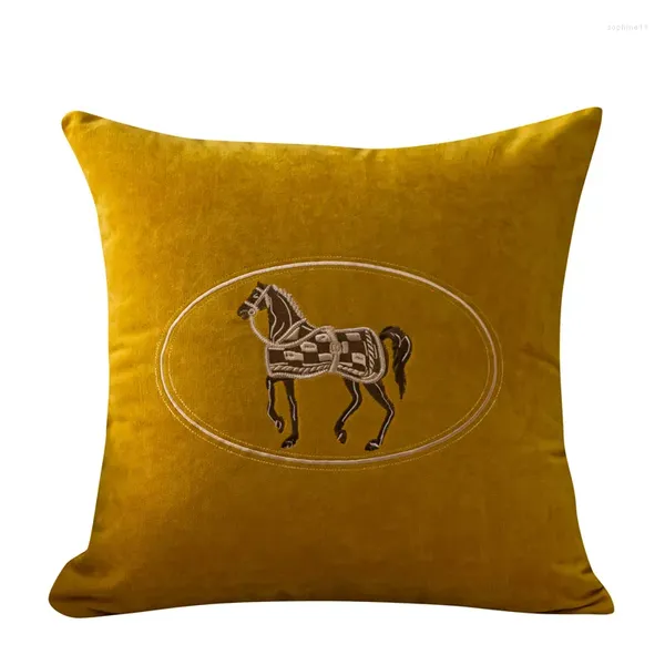 Almohada Americana Bordada a Mano Funda Patrón de Caballo Abrazo Funda de Almohada Sofá Oficina en casa Sala de Estar Coche 45 45 cm