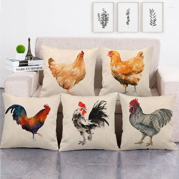 Oreiller Animal Coq Poule Imprimé Couverture Ferme Décor Linge Cas 45 cm x 45 cm Carré Chaise de Bureau À La Main