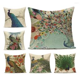 Oreiller imprimé animaux de la forêt, coussin décoratif Vintage en lin, canapé de luxe pour la maison, ensemble de paon Floral Simple 45x45, F135