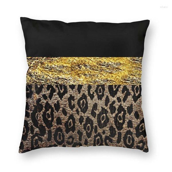 Housse de coussin carrée à imprimé Animal, noire et dorée, marron, pour canapé, décoration de la maison, guépard, léopard, 45x45