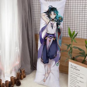 Kussen anime game dakimakura, xiao knuffelen body kussensloop, genhin impact pluche speelgoed aangepast gepersonaliseerd lange bed kussensloop