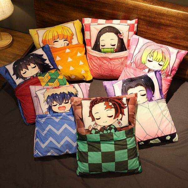 Almohada anime fantasma matando dibujos animados hoja juguetes de peluche frijoles felpa carbón Zhilang almohada facilidad muñeca periférico niños regalos