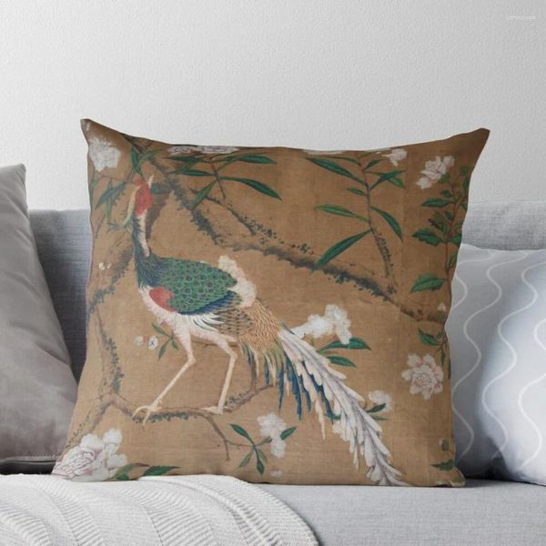 Almohada Chinoiserie francesa antigua en cojines blancos tostados Funda bordada estética Sofá