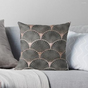 Kussen Art Deco Elegance - Rose Gold Steel Gray Fan Throw Cover Polyester Pillows Case on Sofa Home Decor