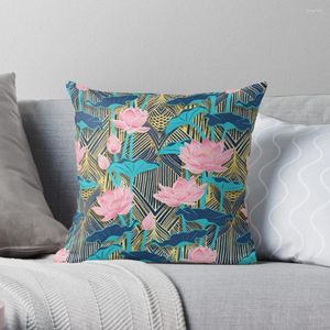 Kussen Art Deco Lotus Flowers In Pink Navy Throw Cover Polyester Pillows Case on Sofa Home Car Seat Decor