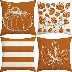 Oreiller l'automne thewscase de citrouille feuille à rayures Décoration de Thanksgiving Sofa de couverture orange