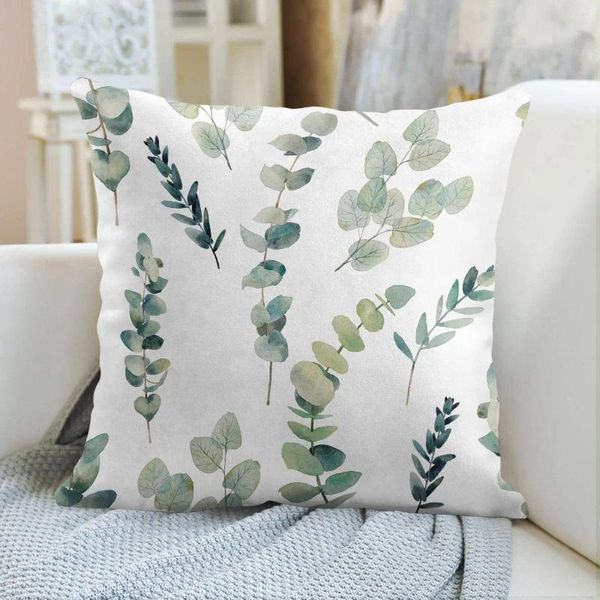 Oreiller automne aquarelle branche d'eucalyptus coussins couverture feuille verte taie d'oreiller minimaliste nordique automne décor à la maison