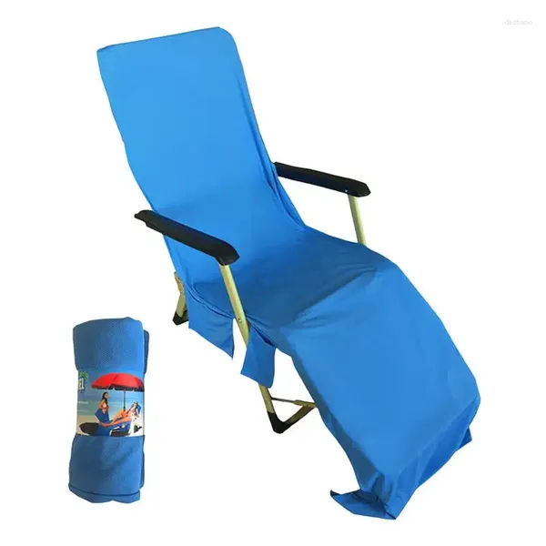 Couvercle de chaise de plage d'oreiller avec poches latérales serviette de salon en microfibre pour les vacances Bathing Garden El Patio