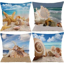 Oreiller plage motif lin taie d'oreiller salon canapé couverture décoration de la maison coquille conque étoile de mer taie d'oreiller