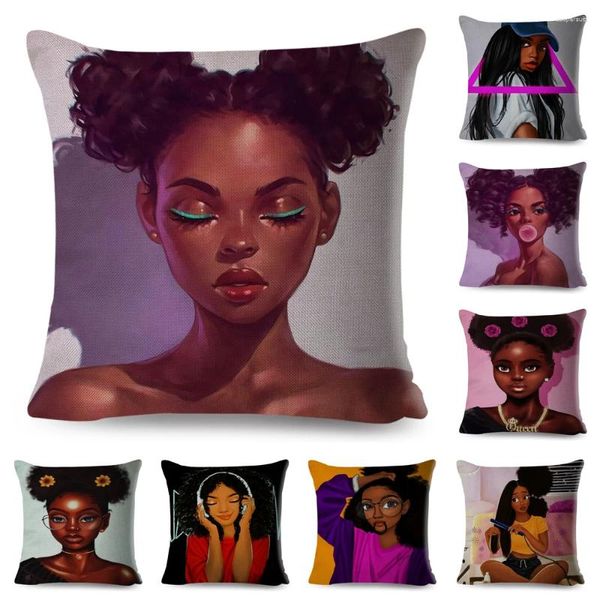 Oreiller belle africa girl carier décoratif coloré de dessins animés couvertures pour canapé-voiture à la maison en polyester taise-caisse 45x45cm