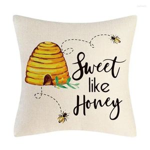 Couvercle de la journée d'abeille d'oreiller lin de lieux mignon jet de la maison canapé décoratif joyeux