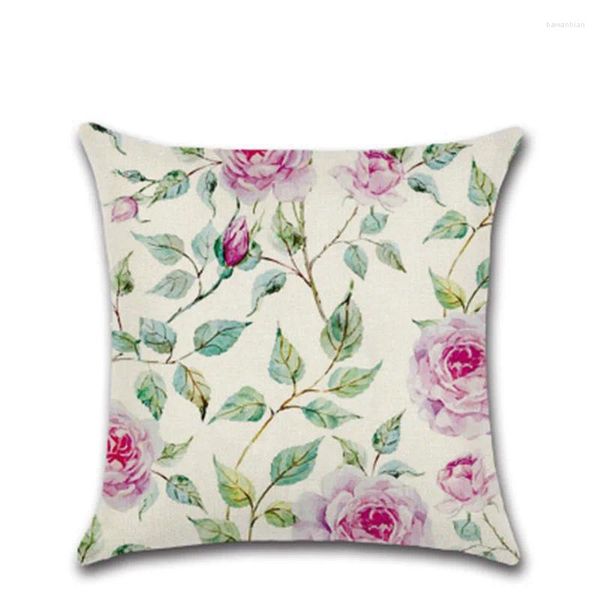 Almohada bei plantas de primavera fresca colorida fundas de almohada de flores cubierta de lino de algodón estampado decoración del hogar sofá 45 cm colchón