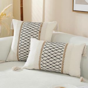 Couvre beige d'oreiller pour canapé-lin Stripe Diamond Woven 45x45cm de style boho Décoration de ferme de ferme