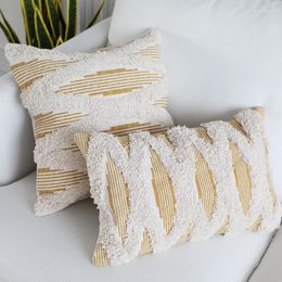 Oreiller Beige pur coton couverture géométrique 45 45 CM tissé à fines rayures tufté jaune taie d'oreiller décoration de la maison canapé bureau
