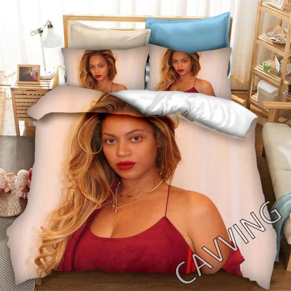 Oreiller Beyonce 3D Primed Liberd Set Couvre-couvertures Pouions d'oreiller Couperon Couette (US / EU / AU Tailles) L02
