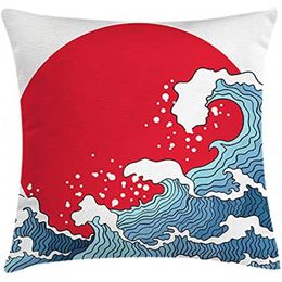 Oreiller Big Red Sun Setting Scenery Tropical Nautical Tsunami Swirls Rectangle Décoratif Accent Case