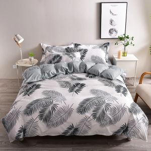 Oreiller ensembles de literie en feuilles noires et gris avec couvrette de couette 3 pièces de lit avec 2 oreiller simulants confortables confortables