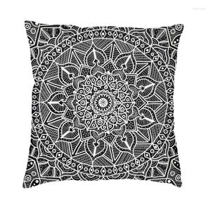Housse de coussin Mandala, cercle de vie contrasté noir et blanc, pour canapé, salon, style Boho, motif Floral, carré, 45x45