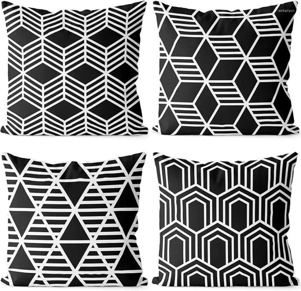 Oreiller Black and White Diamond Line Geométric Modèle Pase d'oreiller Salon Sofa Square Decorative lit 45x45cm