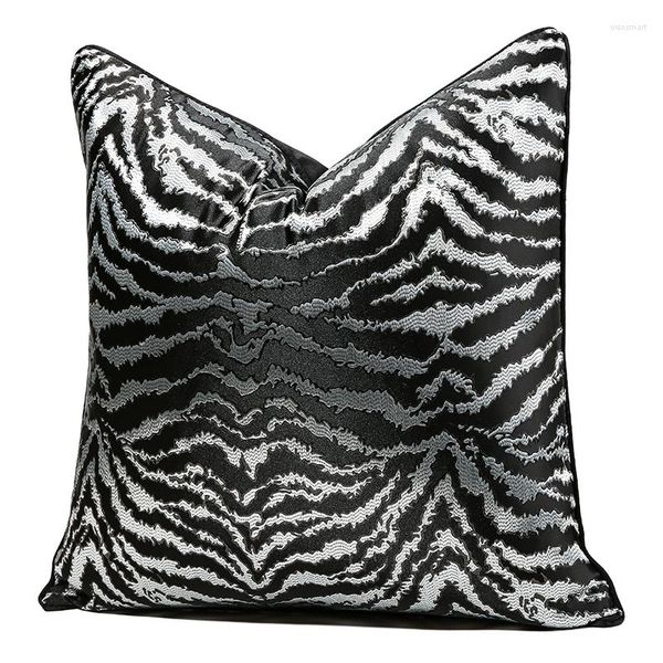 Funda de almohada con rayas de tigre bordadas en blanco y negro, funda de alta precisión, funda ligera de lujo Jacquard, sofá cama, decoración para el hogar