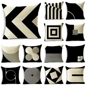 Oreiller noir et blanc, taie d'oreiller au Design Simple, couture géométrique, housse de sieste pour canapé et bureau, 40 40cm/45 45cm/50 50cm