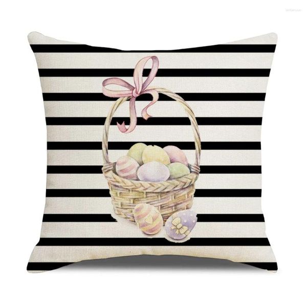 Oreiller Black and White Striped Decorative Oreads Case Egg Fleurs de Pâques COUVERTURE IMPRESSION 45X45CM SOFFAT HOME DÉCOR