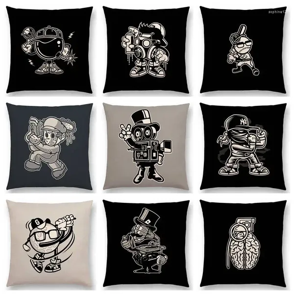 Almohada en blanco y negro Super Cartoon Punk Passion Game Machine Graffiti Juguetes Fun Tope Sofá Trazo Bonito Caso