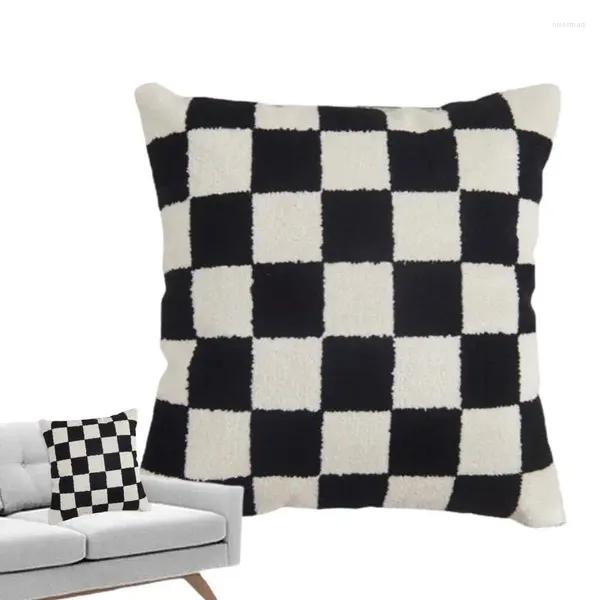 Oreiller noir et blanc, housse de coussin, ligne d'art abstrait, taie d'oreiller 18 X pouces, style Boho en peluche carré décoratif