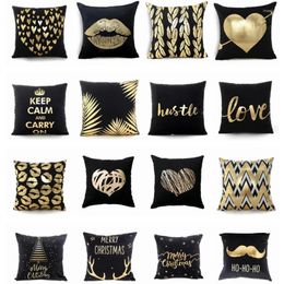 Oreiller noir bronzant oreillers décoratifs feuille d'or imprimé taie d'oreiller décoration de la maison canapé jeter 17 17 pouces noël