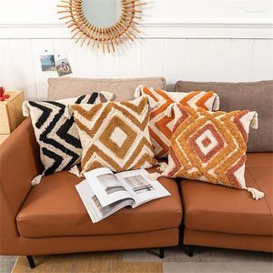 Pillow Brun Brown Cover avec des glands broderies de décoration de maison Home Sofa tai-oreiller Sham 45x45cm