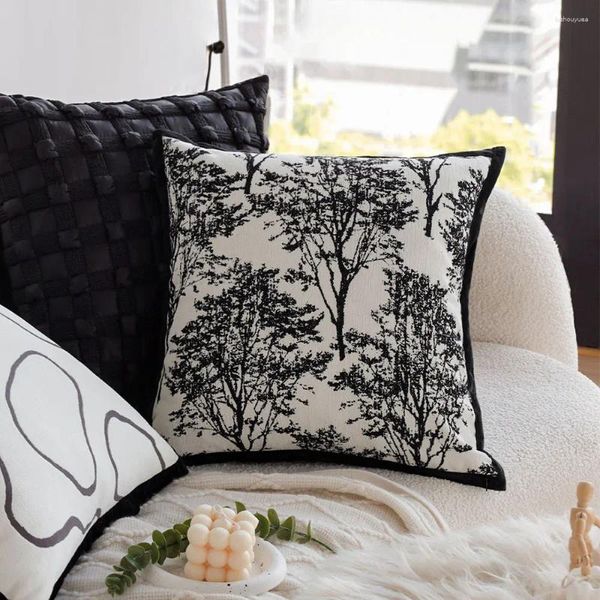 Pillow Black Jacquard Cover For Sofa Home Decorative Nordic Style 45 45cm Oreadcase Living Room Funda Cojin Chic