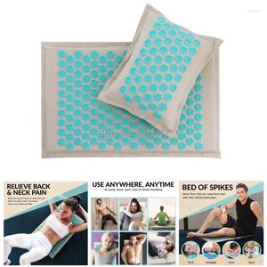 Kussen zwarte lotus acupunctuur massager mat reliëf rugpijn spike lichaam spanning yoga matten massagekussen fitness