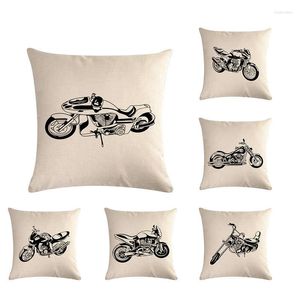 Oreiller noir série moto oreillers décoratifs couverture Simple moderne 45x45CM maison chambre canapé-lit dossier taie d'oreiller en lin