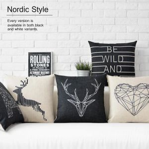 Oreiller noir blanc cerf oreiller