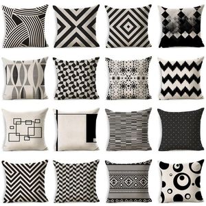 Kussen zwart wit geometrisch patroon katoen linnen gooi cover auto huis slaapbank decoratieve kussensloop funda cojin 40198