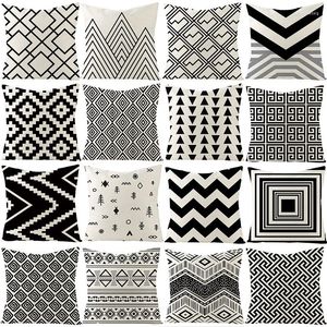 Kussen zwart witte geometrie deksel katoenen linnen gestreepte geruite decoratieve kussensloop bank Noordse covers Home Decor