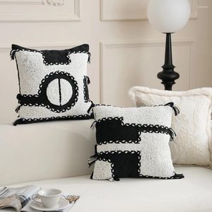 Housse de coussin en Chenille touffetée noire et blanche, 45x45cm, géométrique, Style Boho, décoration neutre, salon, chambre à coucher