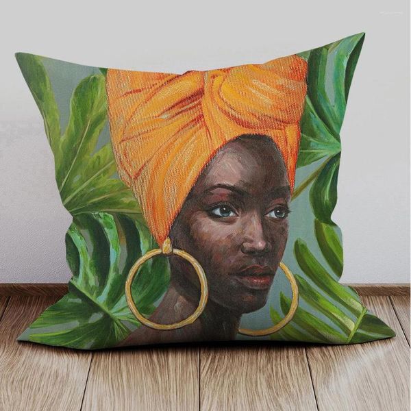 Oreiller noir femme fille beauté Portrait peinture couvre 45X45 cm 30X50 cm oreillers décoratifs pour canapé de chambre